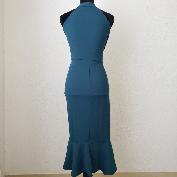 Plus Size Dark Teal High Neck Asymmetrical Dress - Picture 3 of 7